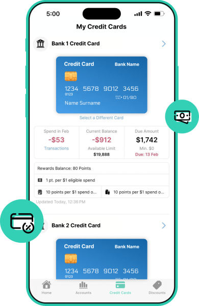 Dobin app view of the recommended credit card that is suitable for the user based on their purchasing habits.