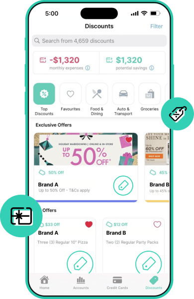 Dobin app view of the user's average monthly spend across all relevant categories, and the potential savings if they use the discounts.