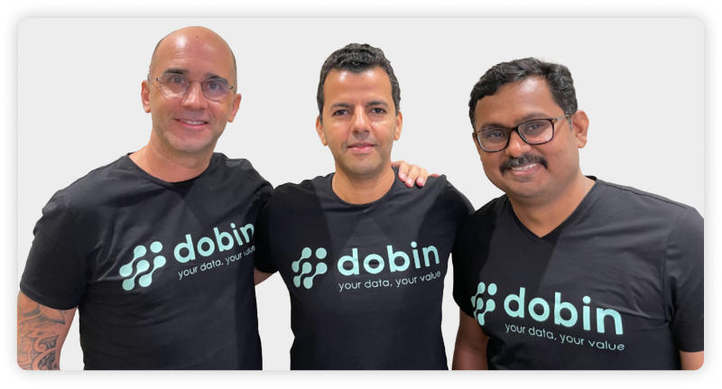 Group picture of Dobin's co-founders; Khaled Benguerba (Chief Executive Officer), Erwan Mace (Chief Technology Officer), Gyanendra Singh (Chief Product Officer).