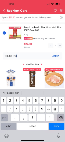 Lazada redmart key in promo code