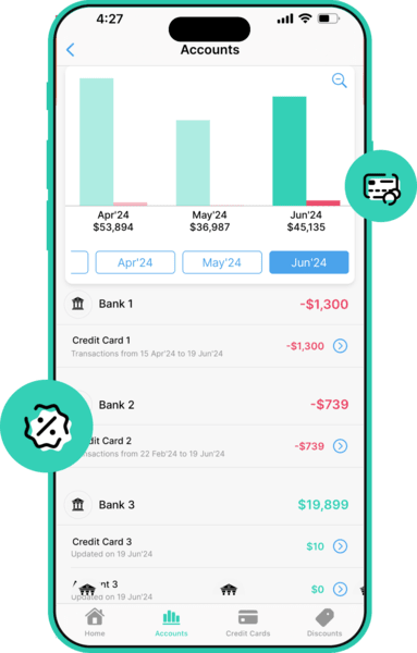 Dobin app view of the user's average monthly spend across all relevant categories, and the potential savings if they use the discounts.